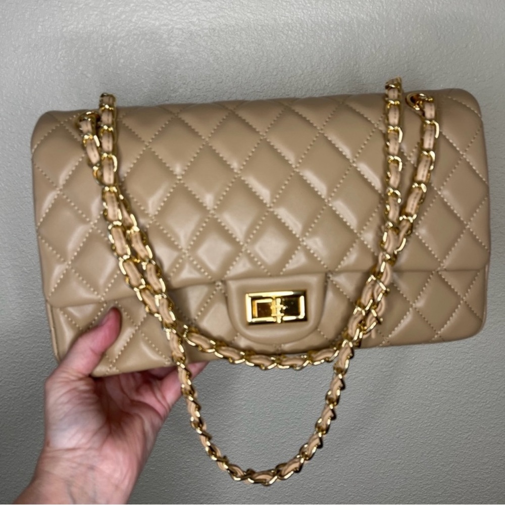 QUILTED FLAP CHAIN STRAP SHOULDER BAG